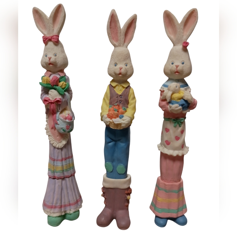 Set of 3 Easter Bunny Pens ABC Distribution Pencil Style Vintage 5" Resin Boxed